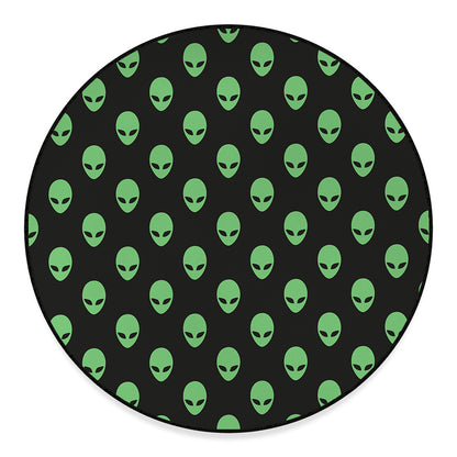 Green Alien Face Print Round Floor Mat