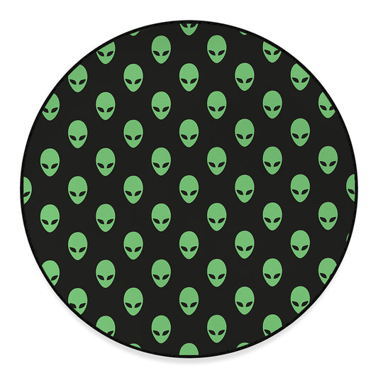 Green Alien Face Print Round Floor Mat