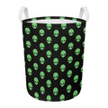 Green Alien Face Print Round Laundry Basket