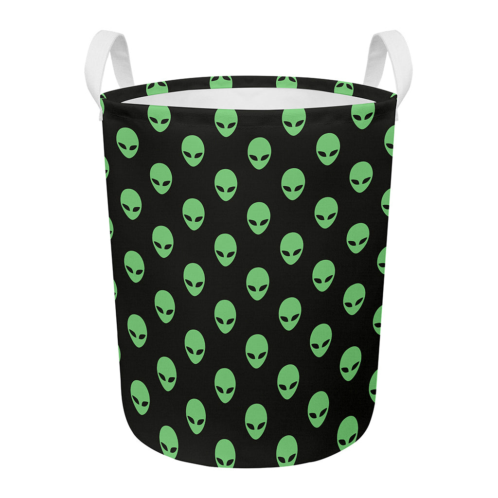 Green Alien Face Print Round Laundry Basket