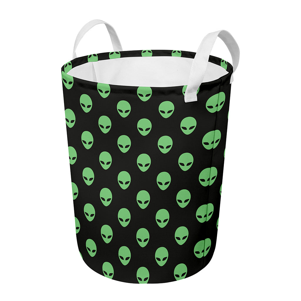 Green Alien Face Print Round Laundry Basket