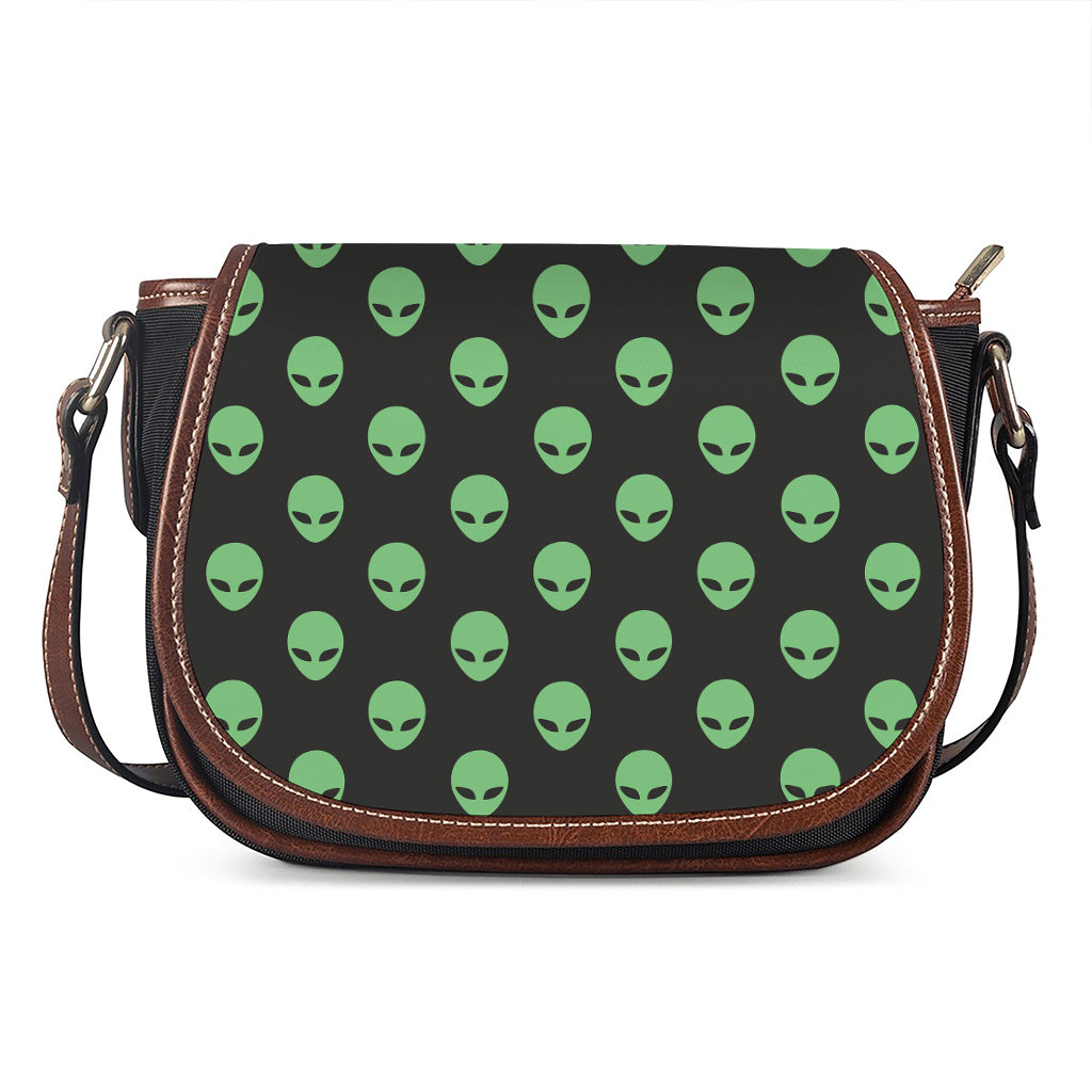 Green Alien Face Print Saddle Bag