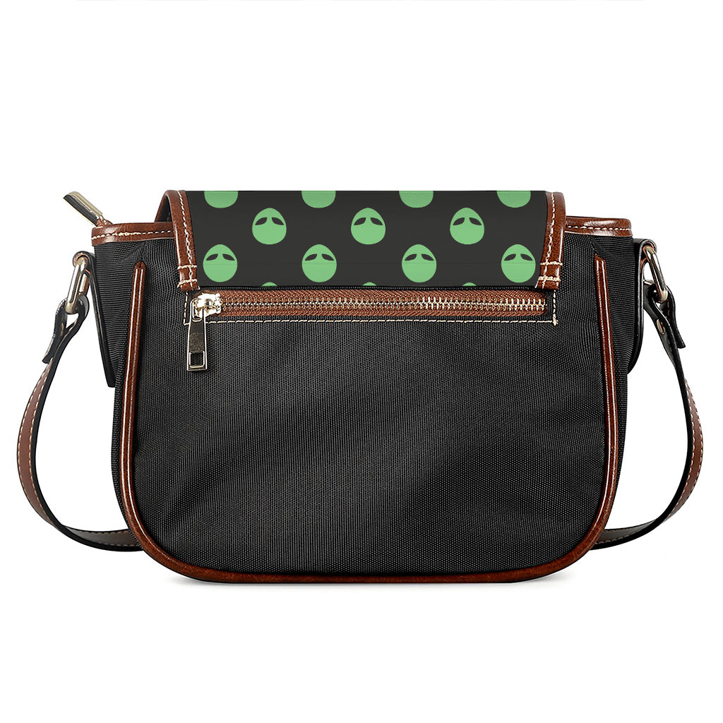 Green Alien Face Print Saddle Bag