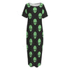 Green Alien Face Print Short Sleeve Long Nightdress