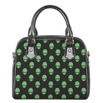 Green Alien Face Print Shoulder Handbag