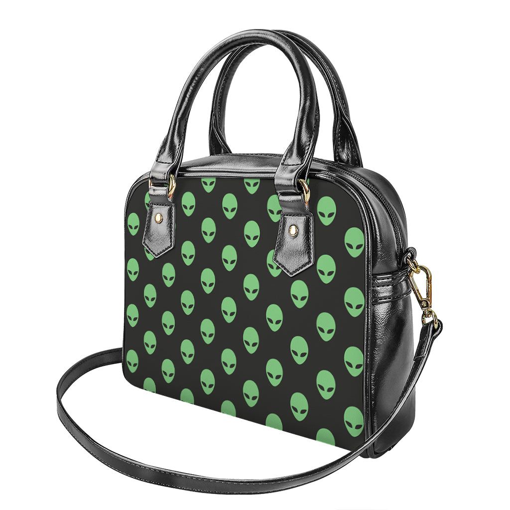 Green Alien Face Print Shoulder Handbag