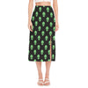 Green Alien Face Print Side Slit Midi Skirt