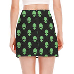 Green Alien Face Print Side Slit Mini Skirt