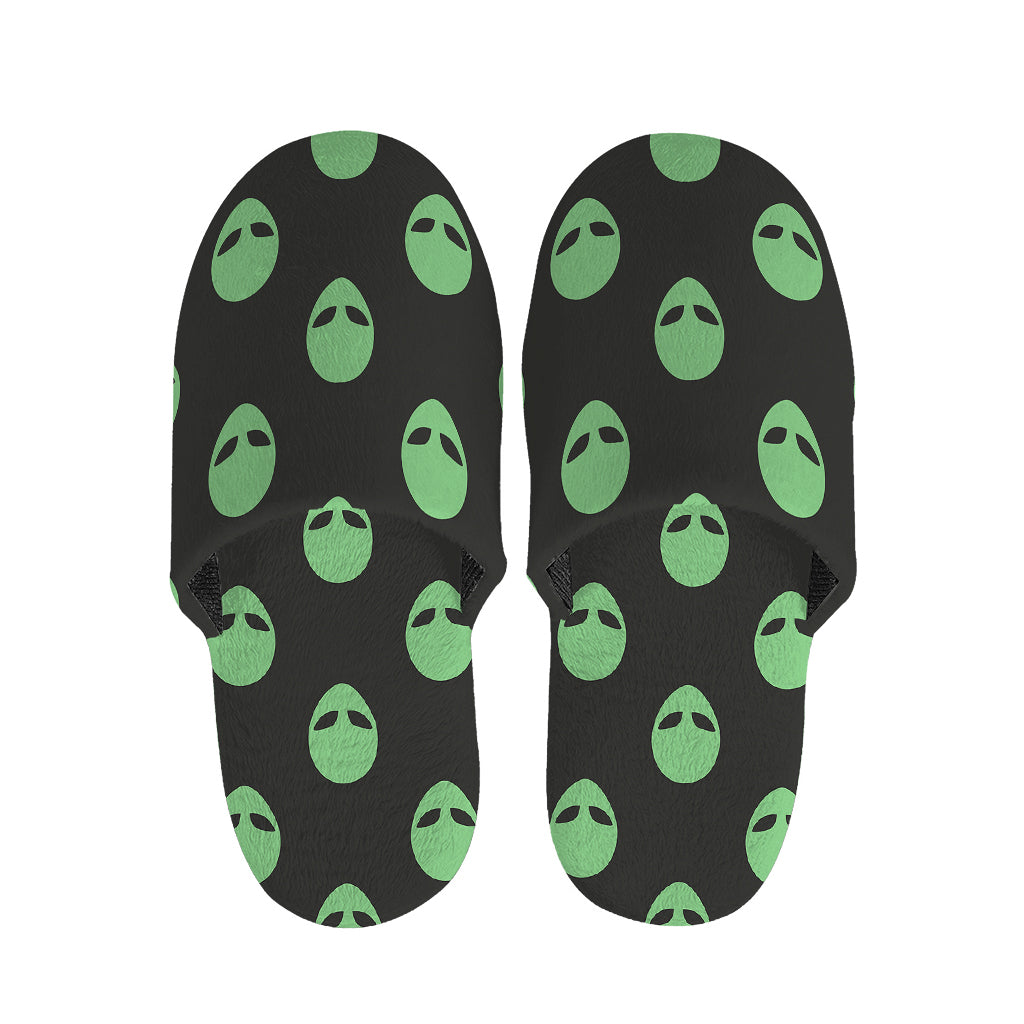 Green Alien Face Print Slippers
