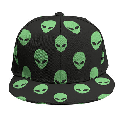Green Alien Face Print Snapback Cap
