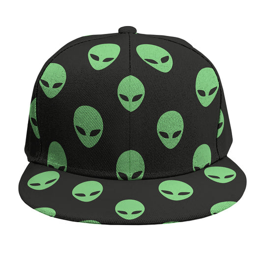 Green Alien Face Print Snapback Cap