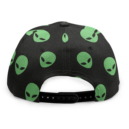 Green Alien Face Print Snapback Cap