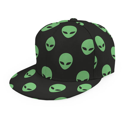 Green Alien Face Print Snapback Cap