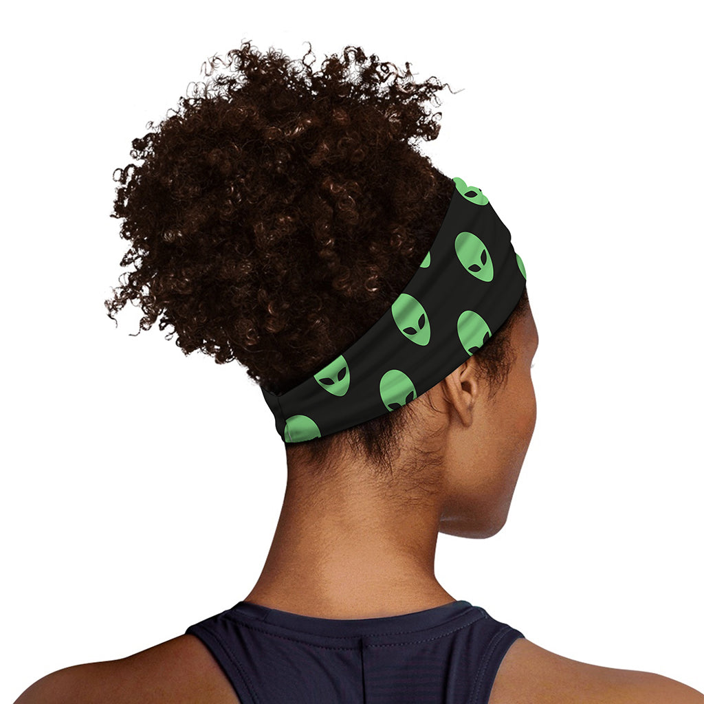 Green Alien Face Print Sports Headband