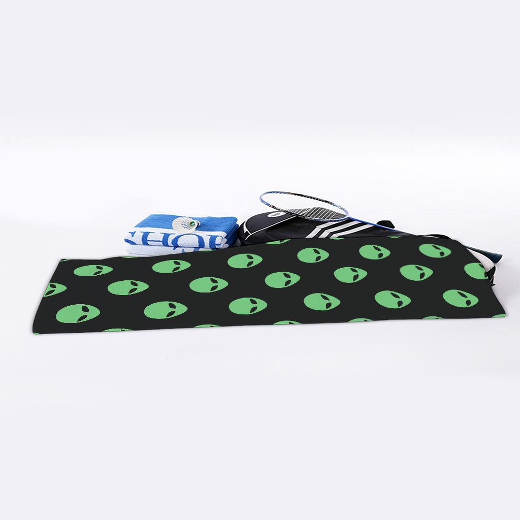 Green Alien Face Print Sports Towel