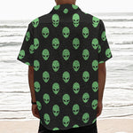 Green Alien Face Print Textured Short Sleeve Shirt