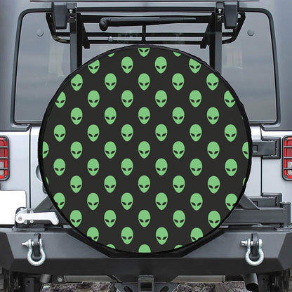 Green Alien Face Print Tire Cover
