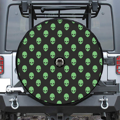Green Alien Face Print Tire Cover With Camera Hole