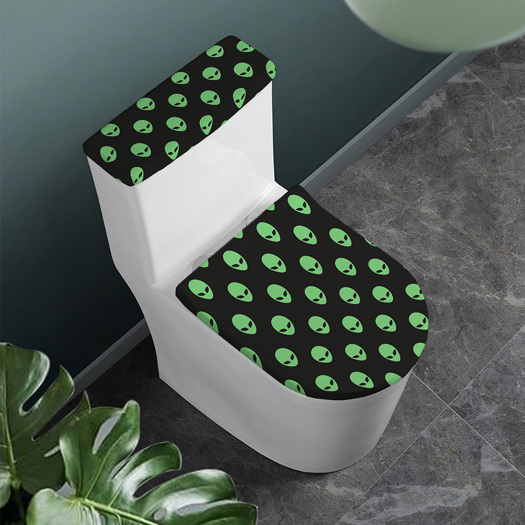 Green Alien Face Print Toilet Lid And Tank Cover Set