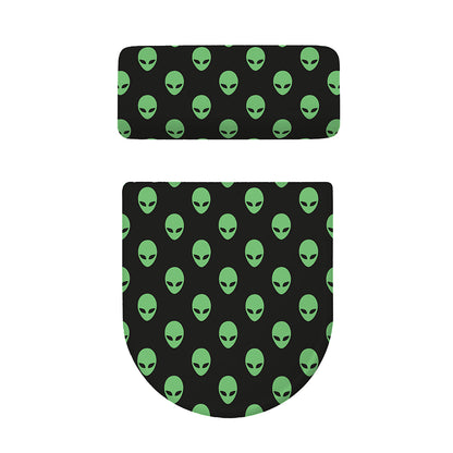 Green Alien Face Print Toilet Lid And Tank Cover Set