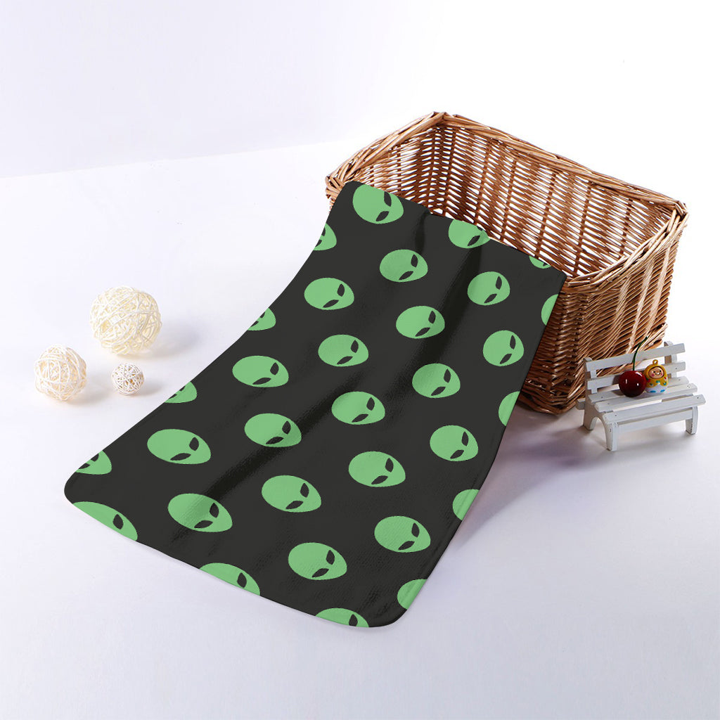 Green Alien Face Print Towel