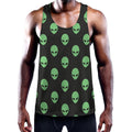 Green Alien Face Print Men's Workout Tank Top