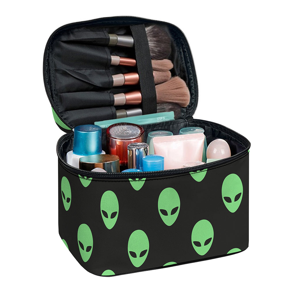 Green Alien Face Print Travel Makeup Bag