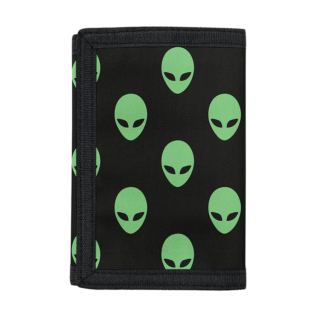 Green Alien Face Print Trifold Wallet
