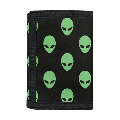 Green Alien Face Print Trifold Wallet