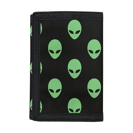 Green Alien Face Print Trifold Wallet