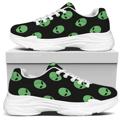 Green Alien Face Print White Chunky Shoes