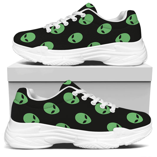 Green Alien Face Print White Chunky Shoes