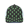 Green Alien Face Print White Mesh Trucker Hat