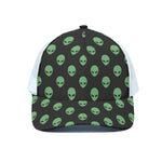 Green Alien Face Print White Mesh Trucker Cap