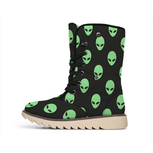 Green Alien Face Print Winter Boots