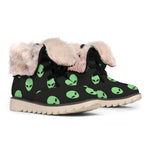 Green Alien Face Print Winter Boots