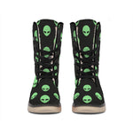 Green Alien Face Print Winter Boots