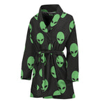 Green Alien Face Print Women's Bathrobe