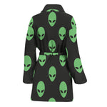 Green Alien Face Print Women's Bathrobe