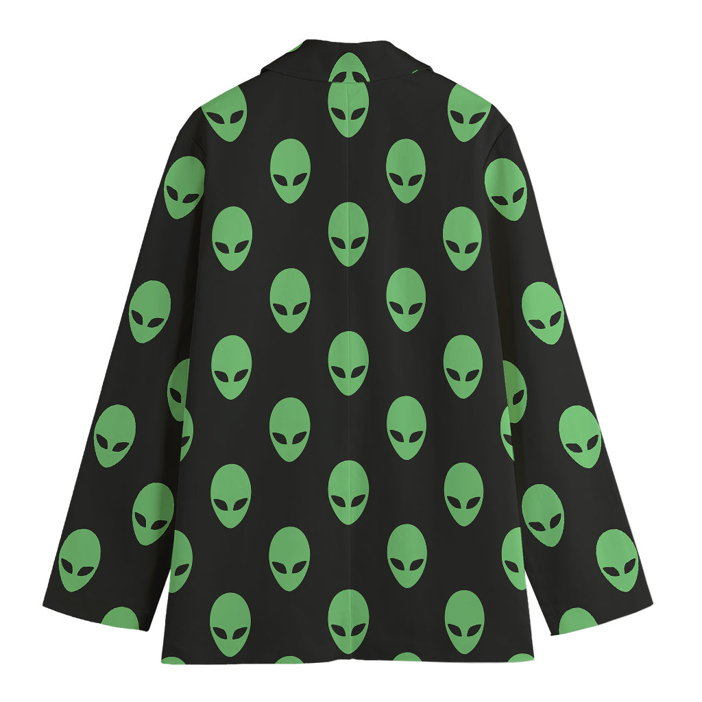 Green Alien Face Print Women's Cotton Blazer