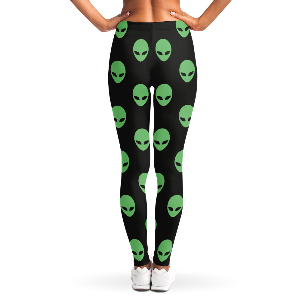 Green Alien Face Print Women's Leggings