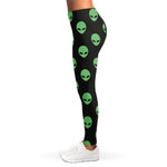 Green Alien Face Print Women's Leggings
