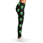 Green Alien Face Print Women's Leggings