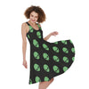 Green Alien Face Print Women's Sleeveless Dress