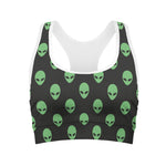Green Alien Face Print Women's Sports Bra