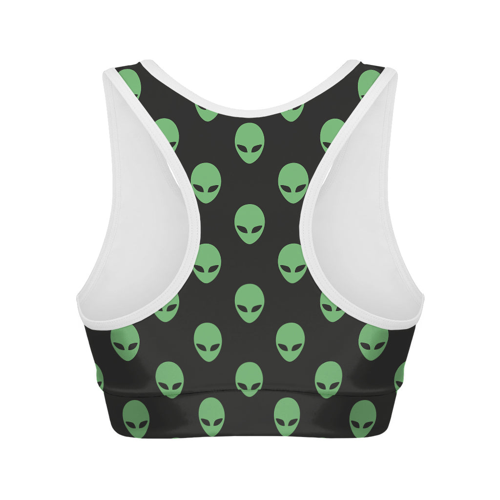 Green Alien Face Print Women's Sports Bra