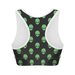 Green Alien Face Print Women's Sports Bra