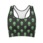 Green Alien Face Print Women's Sports Bra