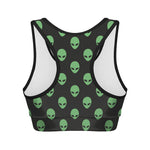 Green Alien Face Print Women's Sports Bra