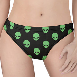 Green Alien Face Print Women's Thong